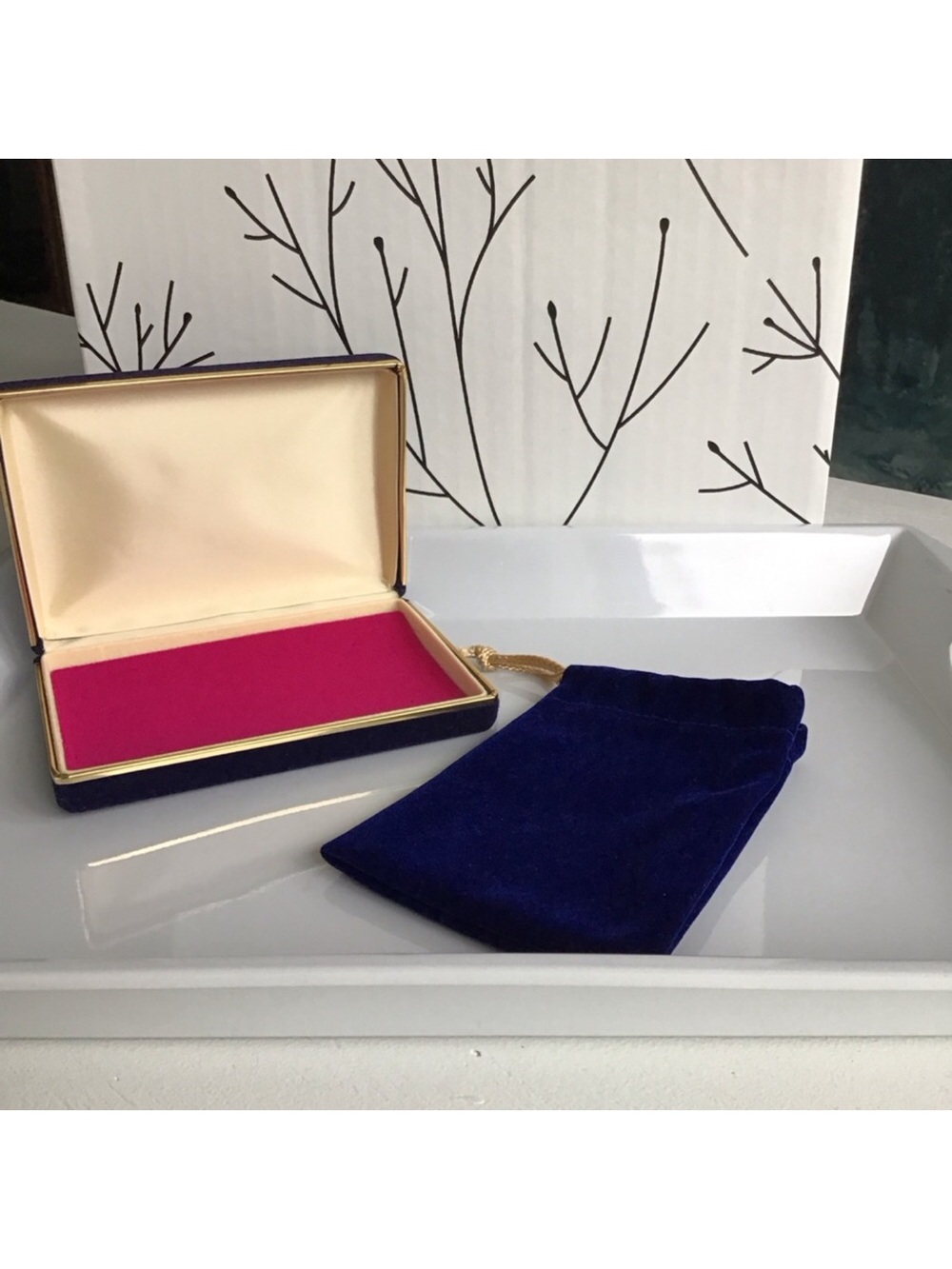 Elegant Blue Velvet Jewelry Box and Drawstring Bag